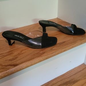 Van Eli Suede and Clear Plastic Kitten Heels